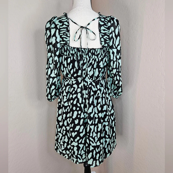 Diane Von Furstenberg Womens Black & Green Animal Print Mini Dress Sz XXS - Picture 7 of 13
